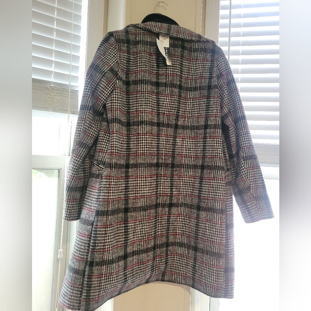 NWT Plaid Jacket w/Removal Faux Leather Collar - Picture 2 of 2